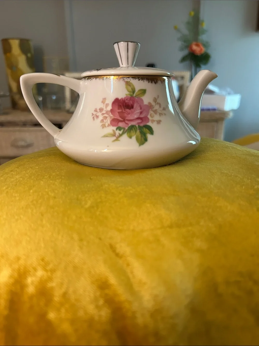 Vintage Floral Porcelain Teapot - Pink Rose Design